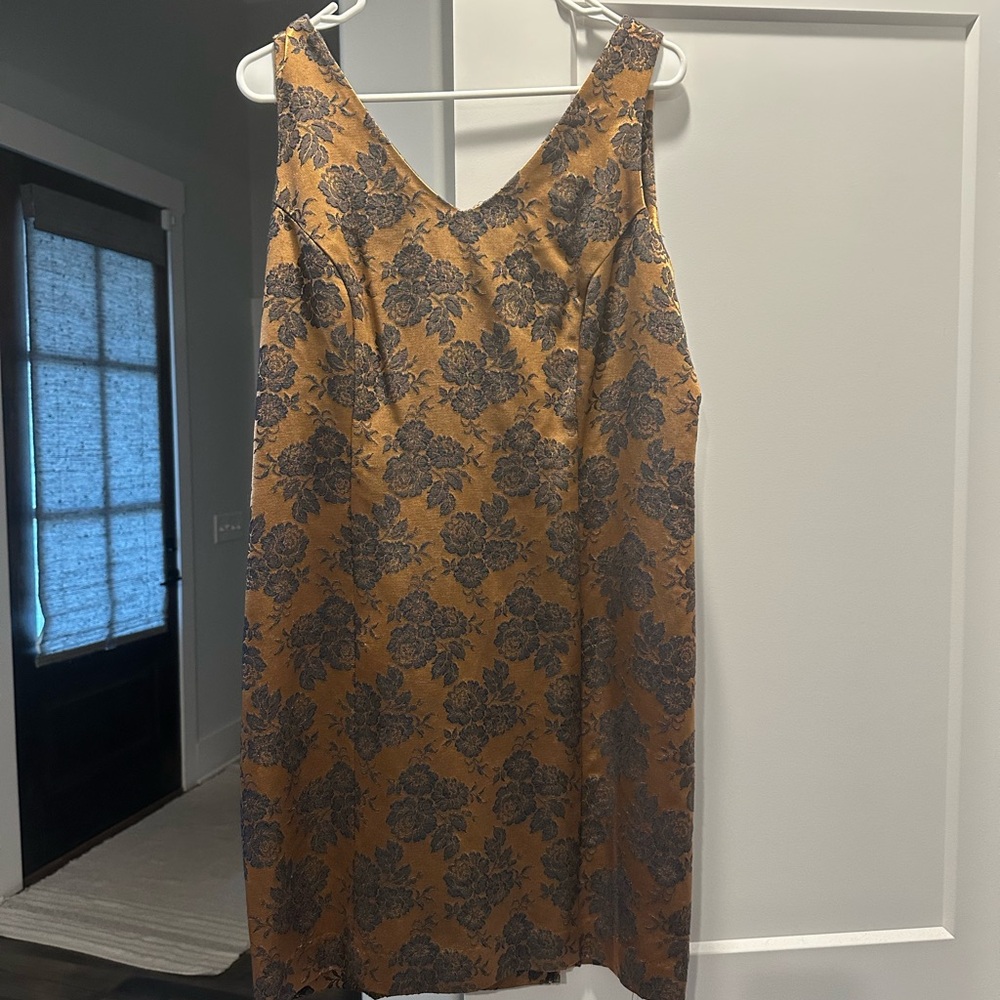 Blue and Gold Sleeveless V-Neck Slip Mini Dress